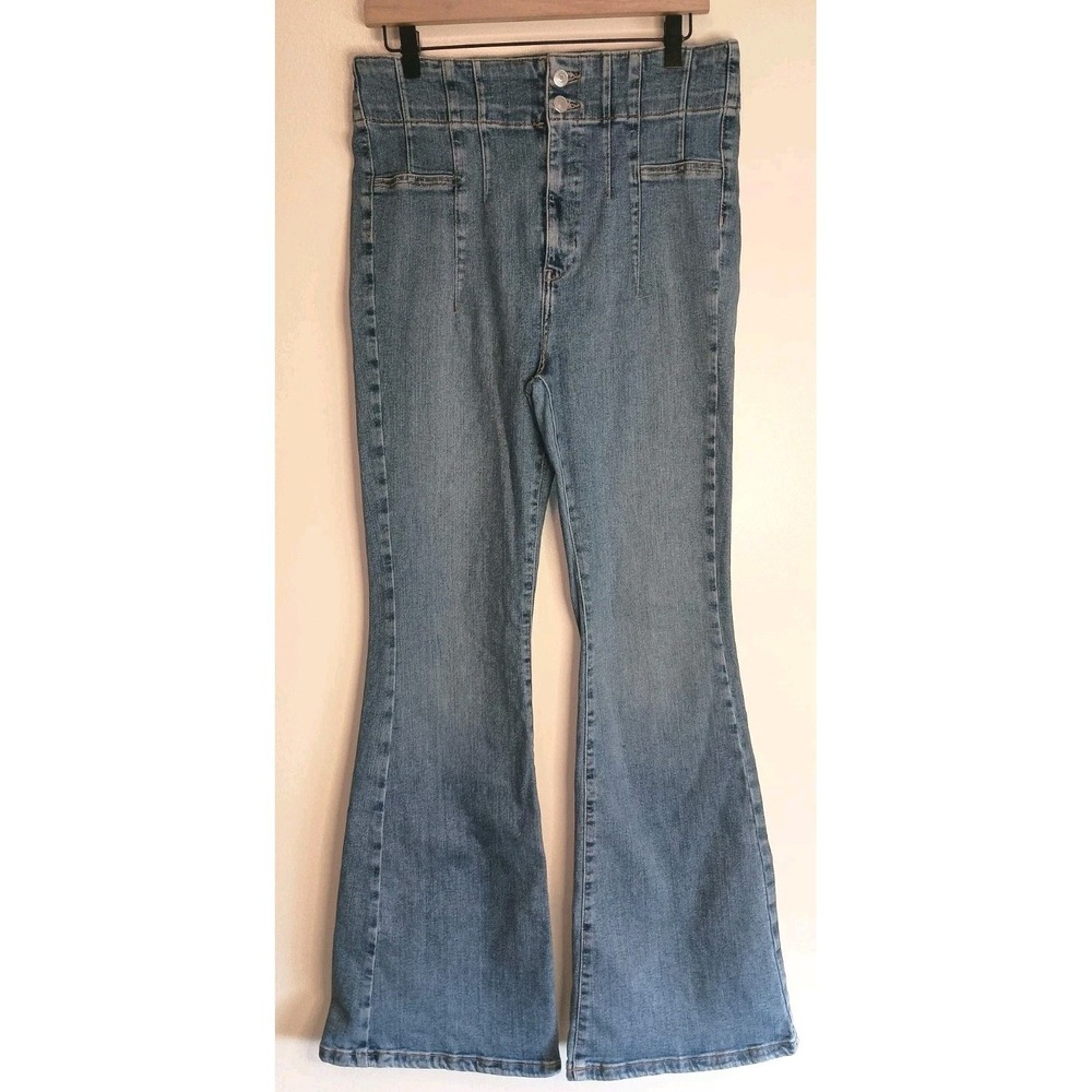 Free People Jayde Flare Jeans 32 High Rise Bell Bottom Stretch Denim